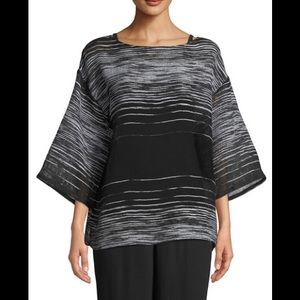 Eileen Fisher Half Sleeve IIIusion Mesh Top Large